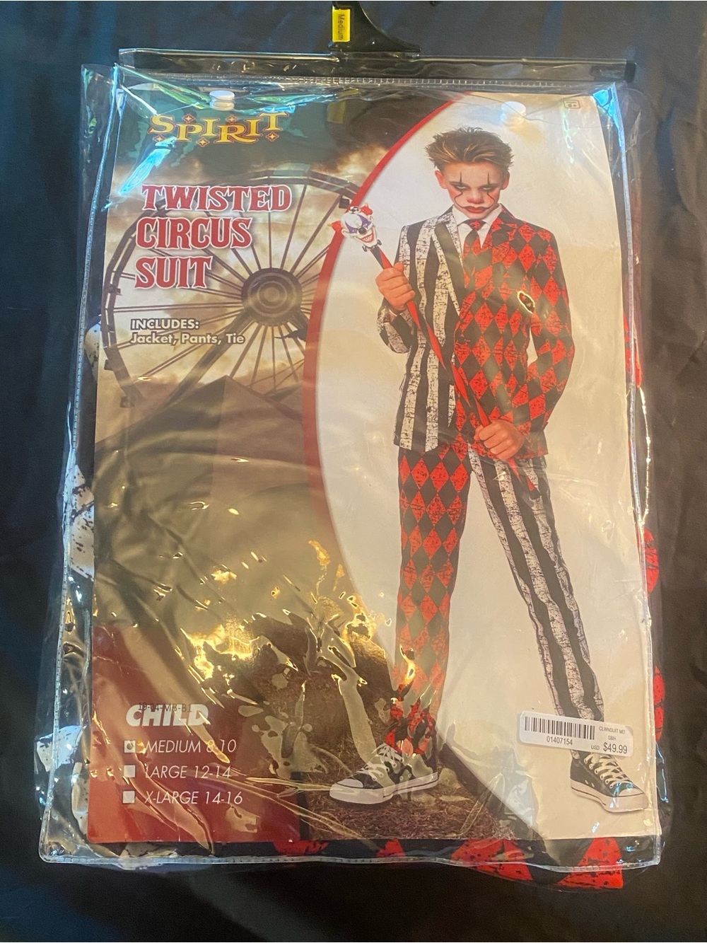 Spirit Twisted Circus Suit Child Costume Medium 8-10 Jacket Pants Tie Halloween